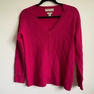 GHARANI Strok Pure 100% Cashmere Longsleeve V-Neck Sweater • Hot Pink • XS